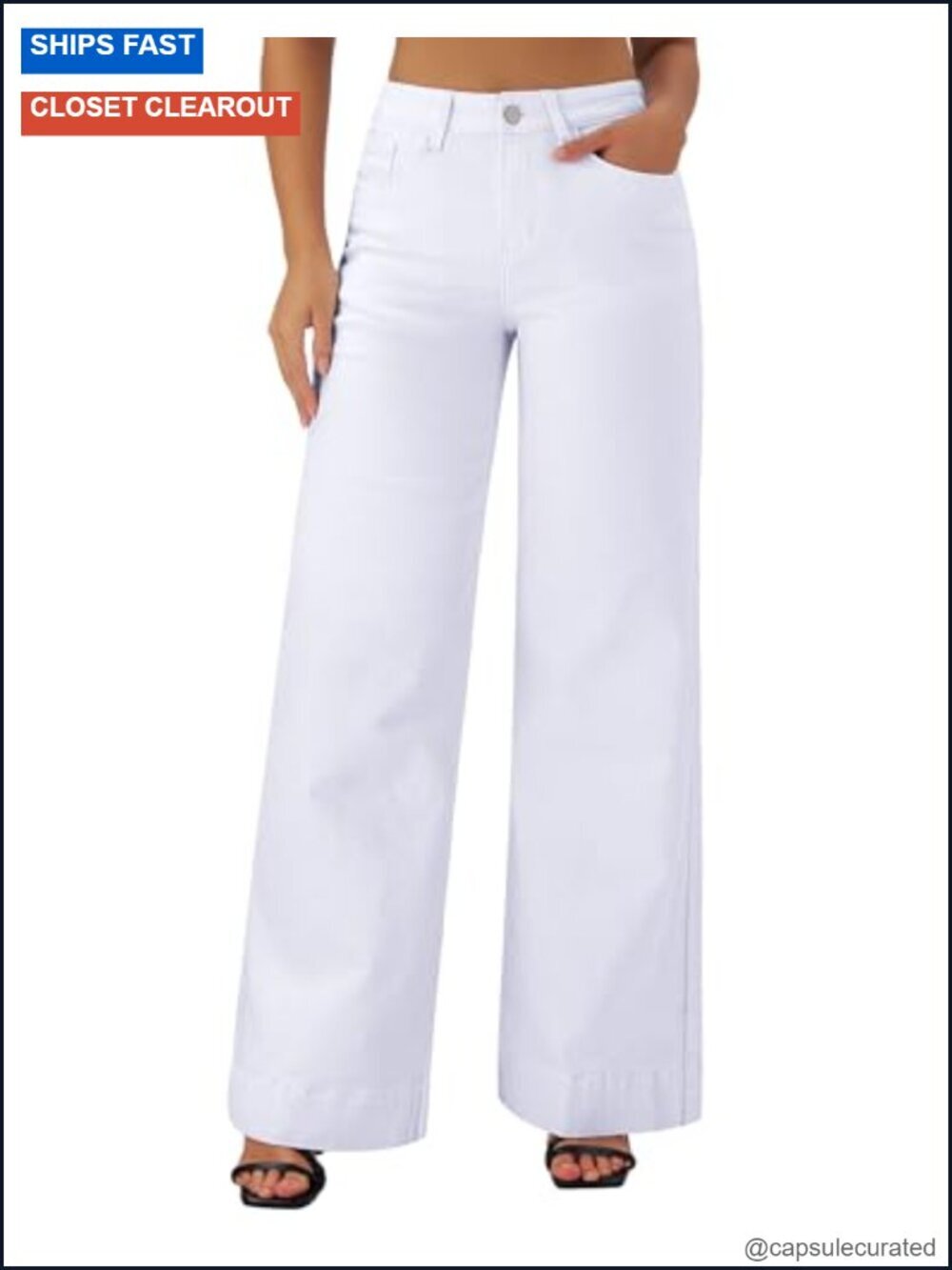 High Waisted Wide Leg Stretchy Jeans with Pockets, Baggy Loose Fit Denim